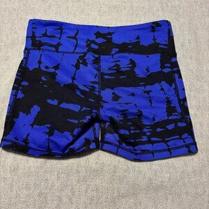 Alo Yoga Airbrush Electric Blue Tie Dye Biker Shorts, Size Small